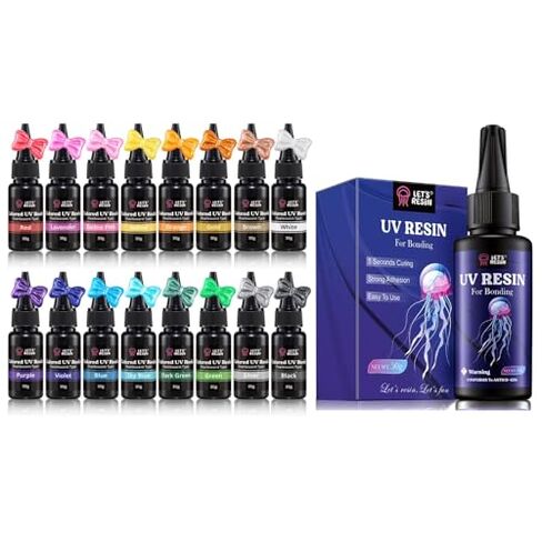 Bundle Set of 16 Colors Pearlescent UV Resin and 50g Upgrade UV Resin for Bonding in Kuwait