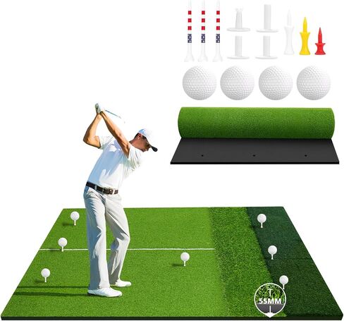 Golf Hitting Mat Practice Mat for Indoor Outdoor Simulator, 4x5 & 6x4 FT, Premium Nylon or Multi-Surface Turf, 35-55mm High-Elastic EVA, Joint-Friendly, Includes Balls & Patented Tees, Home Garage in Kuwait