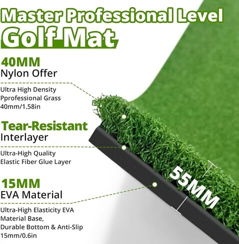 Golf Hitting Mat Practice Mat for Indoor Outdoor Simulator, 4x5 & 6x4 FT, Premium Nylon or Multi-Surface Turf, 35-55mm High-Elastic EVA, Joint-Friendly, Includes Balls & Patented Tees, Home Garage in Kuwait