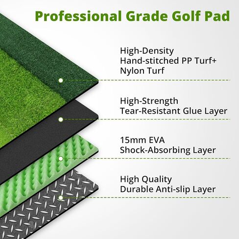 Golf Hitting Mat Practice Mat for Indoor Outdoor Simulator, 4x5 & 6x4 FT, Premium Nylon or Multi-Surface Turf, 35-55mm High-Elastic EVA, Joint-Friendly, Includes Balls & Patented Tees, Home Garage in Kuwait