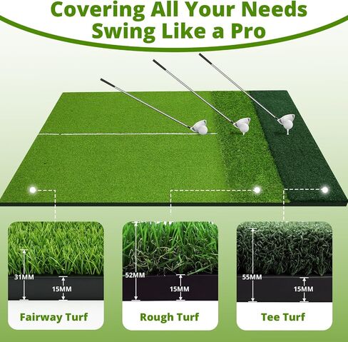 Golf Hitting Mat Practice Mat for Indoor Outdoor Simulator, 4x5 & 6x4 FT, Premium Nylon or Multi-Surface Turf, 35-55mm High-Elastic EVA, Joint-Friendly, Includes Balls & Patented Tees, Home Garage in Kuwait