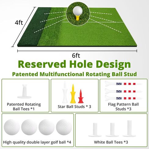 Golf Hitting Mat Practice Mat for Indoor Outdoor Simulator, 4x5 & 6x4 FT, Premium Nylon or Multi-Surface Turf, 35-55mm High-Elastic EVA, Joint-Friendly, Includes Balls & Patented Tees, Home Garage in Kuwait