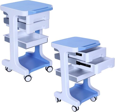 3 Tier Medical Rolling Cart with 2 Drawers Professional Utility Cart Max 110LBS Load Beauty Salon Rolling Trolley Lab Ultrasound Carts for Hospital Clinic Beauty Salon SPA Office in Kuwait