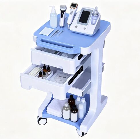 3 Tier Medical Rolling Cart with 2 Drawers Professional Utility Cart Max 110LBS Load Beauty Salon Rolling Trolley Lab Ultrasound Carts for Hospital Clinic Beauty Salon SPA Office in Kuwait