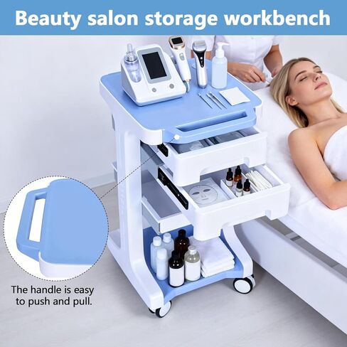 3 Tier Medical Rolling Cart with 2 Drawers Professional Utility Cart Max 110LBS Load Beauty Salon Rolling Trolley Lab Ultrasound Carts for Hospital Clinic Beauty Salon SPA Office in Kuwait