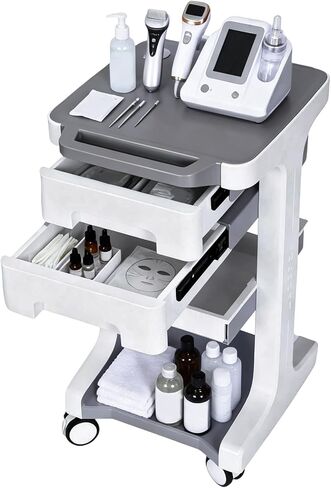 3 Tier Beauty Salon Rolling Trolley with 2 Drawers 4 Wheels Mobile Storage Carts Max 110LBS Load Lab Ultrasound Carts for Hospital Clinic Beauty Salon SPA Office in Kuwait