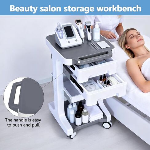3 Tier Beauty Salon Rolling Trolley with 2 Drawers 4 Wheels Mobile Storage Carts Max 110LBS Load Lab Ultrasound Carts for Hospital Clinic Beauty Salon SPA Office in Kuwait
