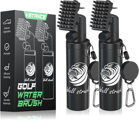 Vetance 2 Pack Pro Golf Club Cleaner - 4oz Water Bottle with Groove Cleaner and Retainer Clip, Durable Nylon Bristles for Easy Cleaning, Ergonomic Button Design, Golf Gifts for Men (Black) in Saudi Arabia