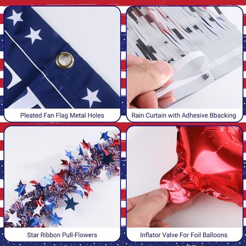 4th of July Golf Cart Decorations Kit, 250th Patriotic Parade Golf Cart Decor with USA Foil Balloons, Pennant Flags, 1776-2026 Fan Flag & Eagle Sticker for Independence Day & Memorial Day in Saudi Arabia