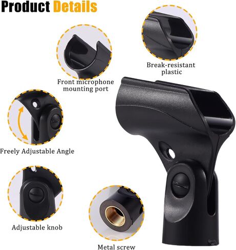 Adjustable Microphone Holder & Microphone Clip, Mic Clip for Microphone Stand, Fits Wired Handheld Microphones, Includes 5/8" Male to 3/8" Female Thread Adapter, 2 Pack in Kuwait