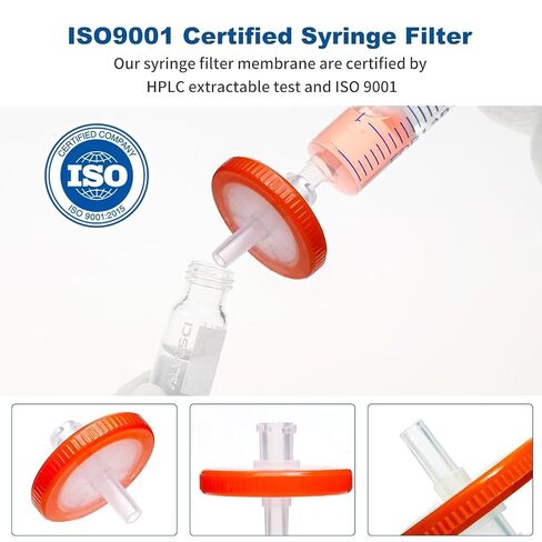 100 Pack Syringe Filters Hydrophilic PTFE Membrane, 0.45um Pore Size,13mm Disc Diameter,HPLC and GC Needle Filter, Non-Sterile, High Throughput Lab Filtration,Barreled Packed in Saudi Arabia