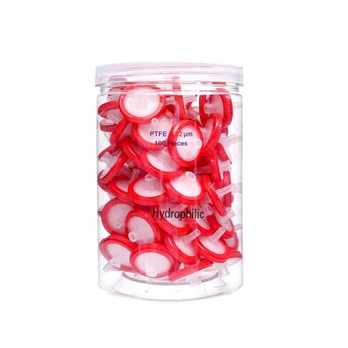 100 حزمة من مرشحات الحقنة غشاء PTFE محب للماء، حجم المسام 0.45 ميكرون، قطر القرص 13 مم، مرشح إبرة HPLC وGC، غير معقم، ترشيح مختبر عالي الإنتاجية، معبأة بماسورة in Kuwait