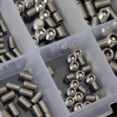 100pcs Grub Screw Assortment 304 Stainless Steel Carbon Steel Allen Hex Socket Cup Point with Organizer Case for Repair and Electronics, Silvery in Kuwait