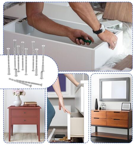 10 Set Cabinet Handle Screws, M4 Bolt Door Knob Screws & Sleeves, Adjustable Length Long Screw for Cabinets Handle & Pull, Fixer for Hollow Door Handles Knobs Escutcheons, 60mm Stainless Steel in Kuwait