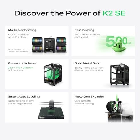 طابعة Creality K2 SE ثلاثية الأبعاد، أقصى سرعة 500 مم/ثانية، تدعم الطباعة متعددة الألوان التي تحتاج إلى حزمة CFS مع Creality 2 كجم PLA أزرق وأحمر in Kuwait