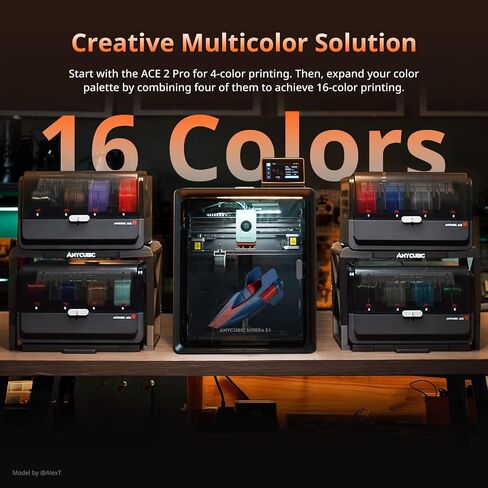 Anycubic Kobra S1 ACE 2 Pro Combo FDM 3D Printer, Quiet CoreXY Enclosed 3D Printer, Auto Filament 4 Colors with 4 ACE 2 Pro Dryer Box, Beginner-Friendly Fast Multicolor 3D Printers, 250×250×250 mm³ in Kuwait