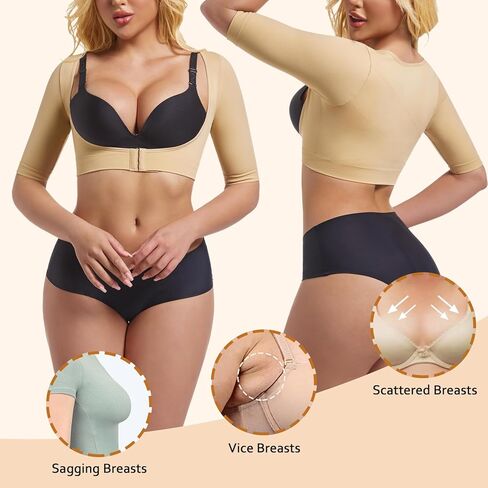 Arm Shaper for Women Post Surgery Arm Lipo Compression Sleeves Slimming Arm Faja Front Closure Shapewear，Beige，Large in Kuwait