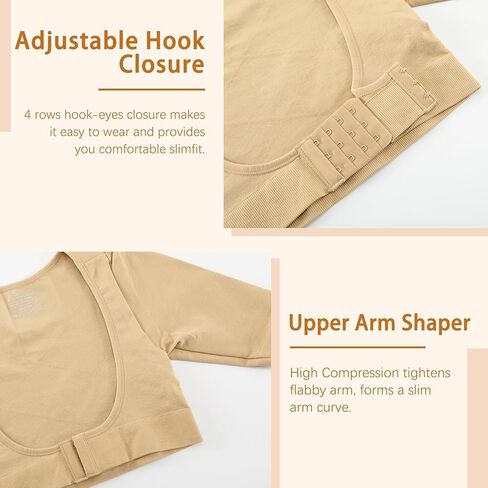 Arm Shaper for Women Post Surgery Arm Lipo Compression Sleeves Slimming Arm Faja Front Closure Shapewear，Beige，Large in Kuwait