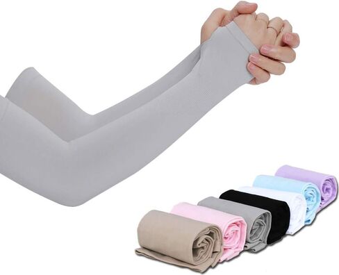 7 Pairs Cooling Arm Sleeves with Thumb Hole Sun Uv Protection Ice Silk Arm Cover for Men Women in Kuwait