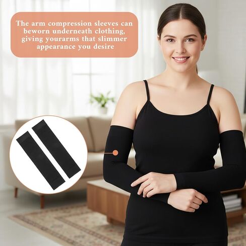 4Pairs Slimming Arm Sleeves for Women, Upper Arm Compression Sleeve, Plus Size Arms Shaper Sleeve, Elastic Slimming Fitness Shapers for Sun Protection Tattoo Cover up(Black) in Kuwait