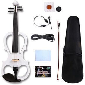 electric viola 16 inch kit Solid Wood body with Ebony fittings, Case, Viola Bow, AUX Cable, Headphone, All accessories for Students, Beginners and Adults #EL5 (White) in Kuwait