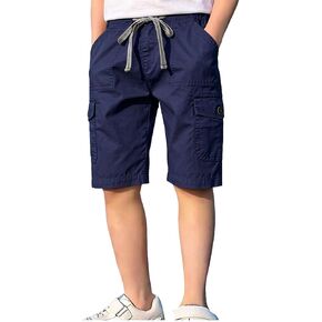 Kids Summer Cotton Cargo Shorts Adjustable Drawstring Elastic Waist Loose Fit Multi-Pocket Casual Shorts for Boys in Kuwait