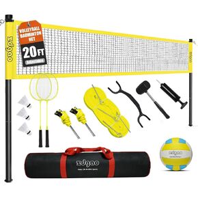 Zdgao 20FT/32FT مجموعات الكرة الطائرة وكرة الريشة للفناء الخلفي | نظام أقطاب ارتفاع قابل للتعديل، شبكة مضادة للترهل، كرة طائرة، مجموعة مضارب، خط حدودي، حقيبة حمل، مجموعة كاملة لمتعة العائلة in Kuwait