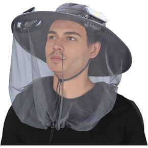Wide Brim Sun Hat with Solar Fan, Solar Powered Fan Hat with Mosquito Head Net, Men & Women Cooling Cap for Outdoor in Kuwait