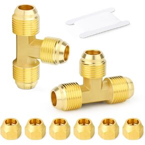 GASHER 2PCS النحاس 3 طريقة المحملة أنبوب تركيب محول الأنابيب، 3/8 "× 3/8" × 3/8 "ذكر مضيئة المحملة تجهيزات الأنابيب مع 3/8 بوصة مضيئة الجوز in Kuwait