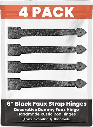 4 Pack 12" Black Faux Strap Hinges - Hand Forged Dummy Faux Hinge – Handmade Rustic Iron Hinges for Farmhouse Shutter, Carriage Doors, Barn Door, Castle Door, and Gates – The Ionian Series in Kuwait