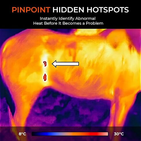كاميرا التصوير الحراري EquiThermis Equine - تكتشف الالتهابات ومشاكل الحرارة المخفية في الخيول، كاميرا محمولة تعمل بالأشعة تحت الحمراء لصحة الخيول، دقة محسنة 240 × 240، كاميرا حرارية للخيول in Kuwait