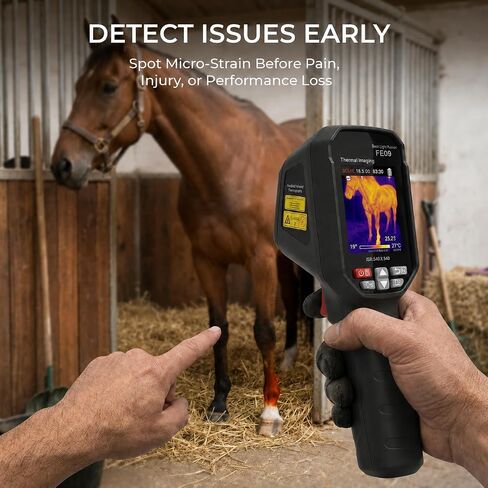 كاميرا التصوير الحراري EquiThermis Equine - تكتشف الالتهابات ومشاكل الحرارة المخفية في الخيول، كاميرا محمولة تعمل بالأشعة تحت الحمراء لصحة الخيول، دقة محسنة 240 × 240، كاميرا حرارية للخيول in Kuwait
