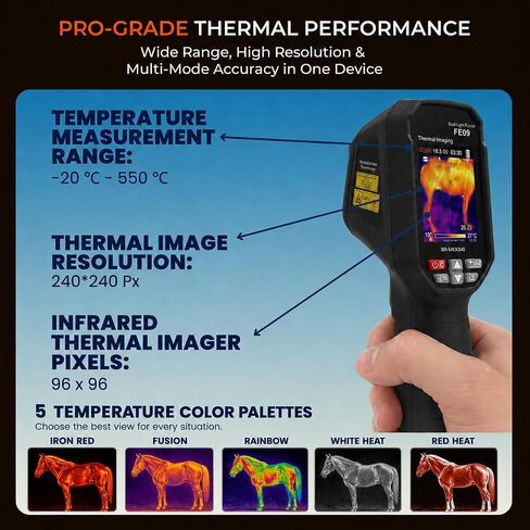 كاميرا التصوير الحراري EquiThermis Equine - تكتشف الالتهابات ومشاكل الحرارة المخفية في الخيول، كاميرا محمولة تعمل بالأشعة تحت الحمراء لصحة الخيول، دقة محسنة 240 × 240، كاميرا حرارية للخيول in Kuwait