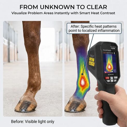 كاميرا التصوير الحراري EquiThermis Equine - تكتشف الالتهابات ومشاكل الحرارة المخفية في الخيول، كاميرا محمولة تعمل بالأشعة تحت الحمراء لصحة الخيول، دقة محسنة 240 × 240، كاميرا حرارية للخيول in Kuwait