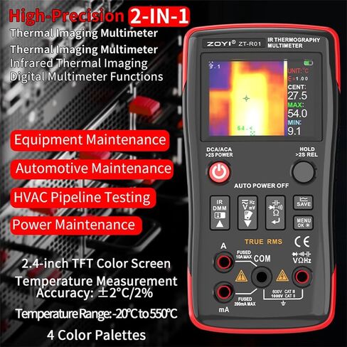 ZOYI Thermal Imaging Camera 2 in 1 True RMS Multimeter 32×32Resolution -4°F to 1022°F Type-C Charging for Electrical Industrial Inspections 25000count Digital multimeter in Kuwait