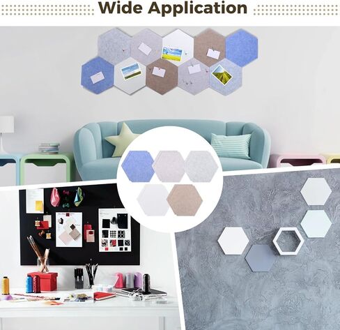 10 Pcs Hexagon Cork Board Tiles, Self-Adhesive Wall Decor for Photos, Office, and Home, Includes 30 Colorful Push Pins in Kuwait