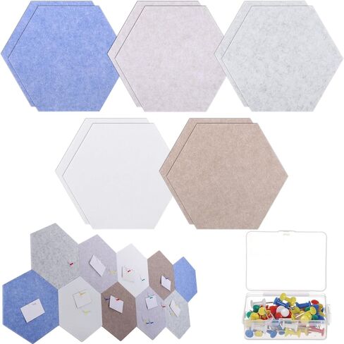 10 Pcs Hexagon Cork Board Tiles, Self-Adhesive Wall Decor for Photos, Office, Home, Includes 30 Colorful Push Pins in Kuwait