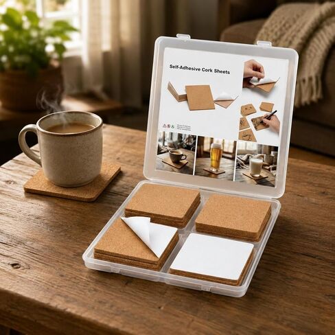 Gralara 50 Pieces Self Cork Tile Writeable Surface 4 X 4 Cork Tile Heat-Resistant Craft Material in Kuwait
