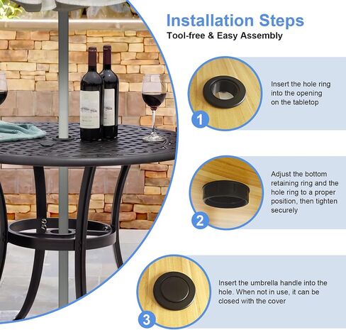 Outdoor Patio Table Umbrella Hole Ring Plug and Cap Set, 2" Parasol Umbrella Hole Cover Insert Replacement for Patio Table, Deck, Garden, Camping in Kuwait