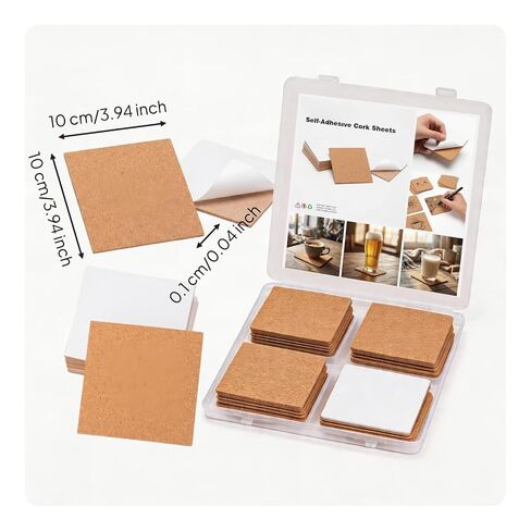 50 Pieces Self Cork Tile Smooth Craft Supplies Easy to Easy to Trim Decor for Coasters in Kuwait