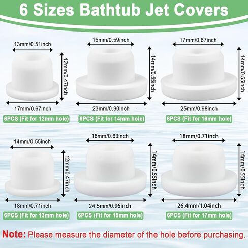 36 PCS Bathtub Jet Covers 6 Sizes Tub Jet Covers Fit 12mm 13mm 14mm 15mm 16mm 17mm Bathtub Hole Waterproof Silicone Tube Plugs in Kuwait