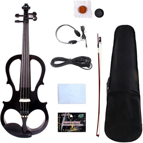 electric viola 16 inch kit Solid Wood body with Ebony fittings, Case, Viola Bow, AUX Cable, Headphone, All accessories for Students, Beginners and Adults #EL5 (Black) in Kuwait