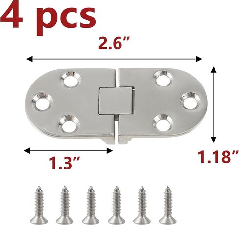Semetall Boat Hinges, 4PCS Stainless Steel Flush Mount Hinges 2.6" x 1.18" - Marine Grade for Butler Tray, Hatch, Cabinet & Door, Silver in Kuwait