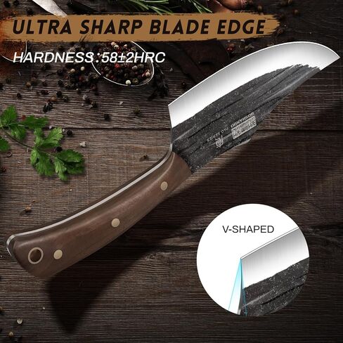 HOSHANHO Butcher Knife Set, Hand Forged Butcher Chef Knife Set with Roll Bag, Sharp Meat Cleaver Knife & Bone Chopper Knives & Fillet Knives for Home & Camping & BBQ Gift with Men in Kuwait