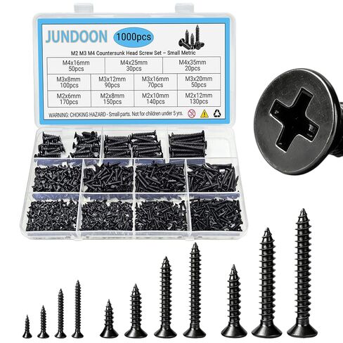 1000-Piece High Hardness Wood Screw Assortment Kit, M2 M3 M4 Phillips Flat Head Self-Tapping Screws, 11 Sizes (6-35mm), for Wood, Drywall, Furniture & DIY in Kuwait