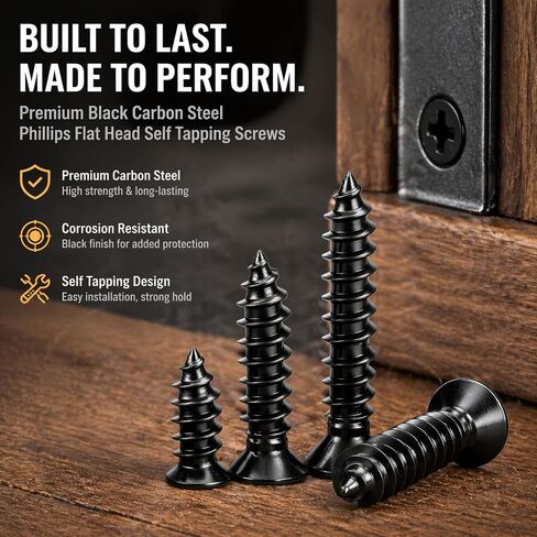 1000-Piece High Hardness Wood Screw Assortment Kit, M2 M3 M4 Phillips Flat Head Self-Tapping Screws, 11 Sizes (6-35mm), for Wood, Drywall, Furniture & DIY in Kuwait