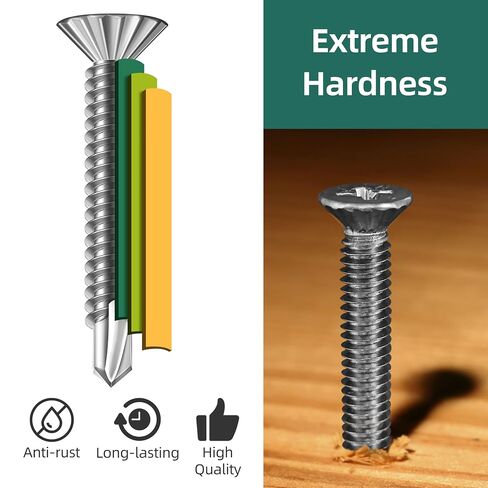 110Pcs #8 Self Tapping Screws for Metal, 410 Stainless Steel Serrated Flat Head Self Drilling Sheet Metal Screws Assortment Kit for Aluminum Steel Furniture Windows Ceilings Slidings Railings in Kuwait