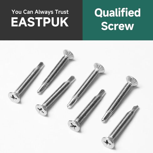110Pcs #8 Self Tapping Screws for Metal, 410 Stainless Steel Serrated Flat Head Self Drilling Sheet Metal Screws Assortment Kit for Aluminum Steel Furniture Windows Ceilings Slidings Railings in Kuwait