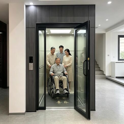 Wheelchair Accessible Private Custom Home Elevator, Modern Compact Residential Elevator Home Lift Villa Elevator with Glass Cabin Steel Frame, Safe Elevator for Private Homes Villas Townhouses in Kuwait
