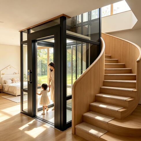 Wheelchair Accessible Private Custom Home Elevator, Modern Compact Residential Elevator Home Lift Villa Elevator with Glass Cabin Steel Frame, Safe Elevator for Private Homes Villas Townhouses in Kuwait